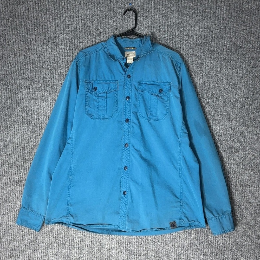 LL Bean Button Down Shirt Mens L Blue Long Sleeve Utility Hiking Outdoor